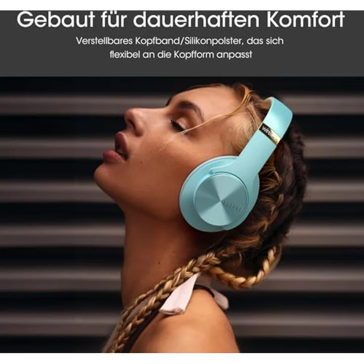 DOQAUS Care 1, Bluetooth Kopfhörer Over Ear mit bis zu 90 Std. Akkulaufzeit, 3 EQ-Modi, HiFi Stereo, faltbar, Mikrofon, weiche Ohrpolster, für iPhone/iPad/Android/Laptops - Kristallblau – Bild 2