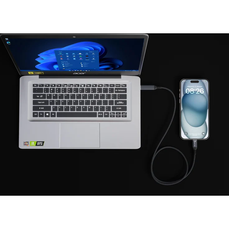 smrter SPEEDY 100 Daten- & Ladekabel, 100W PD, USB-C, 200cm, Schwarz – Bild 1