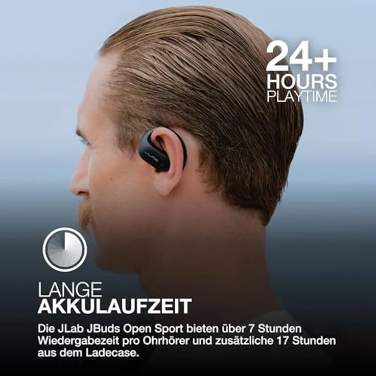 JLab Open Sport Kopfhörer - Kabellose Open-Ear Sportkopfhörer mit Ohrbügeln, 26 Stunden Laufzeit, IP55 Schweißresistent, Bluetooth Multipoint, Schwarz – Bild 2