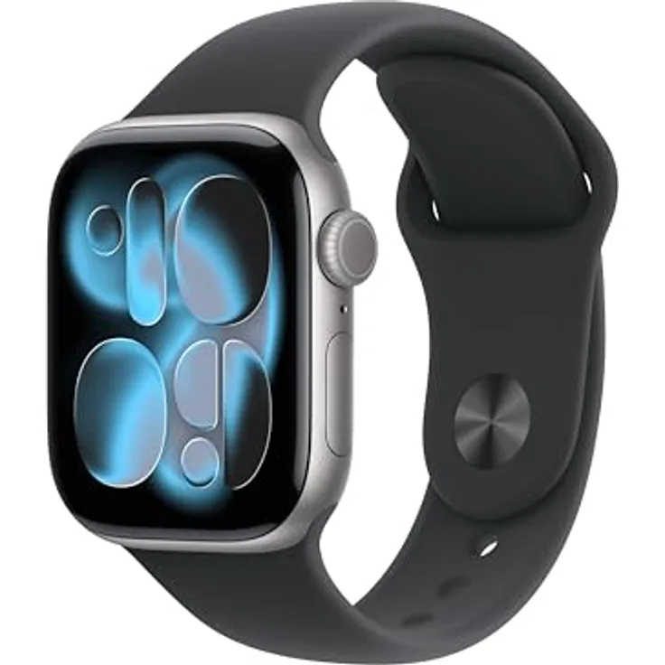 Apple Watch Series 11 GPS, 42 mm, Aluminiumgehäuse Grau, Sportarmband Schwarz - S/M