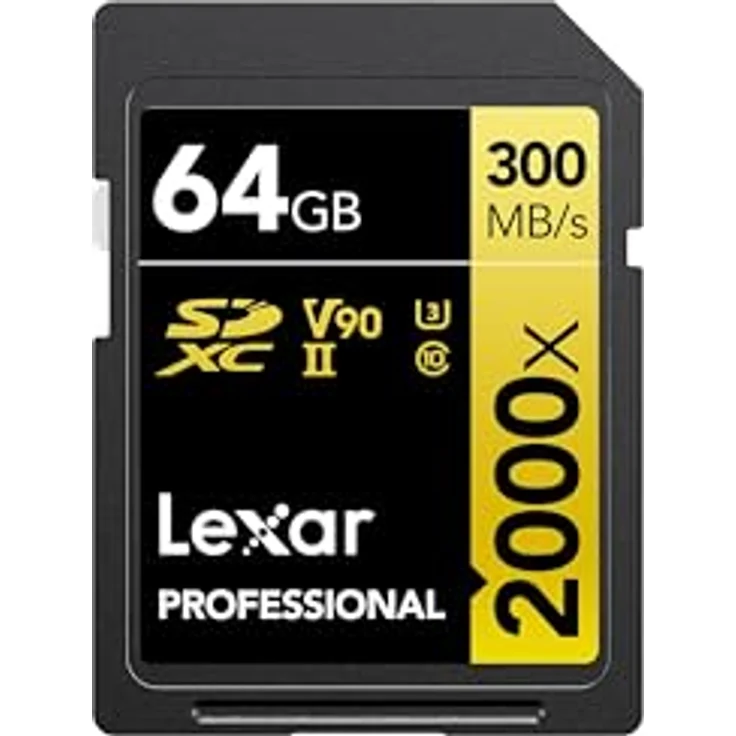 Lexar Professional 2000x SD Karte 64GB, SDXC UHS-II, bis zu 300 MB/s Lesen, Class 10, U3, V90, für DSLR und 4K-Videokameras – Bild 1