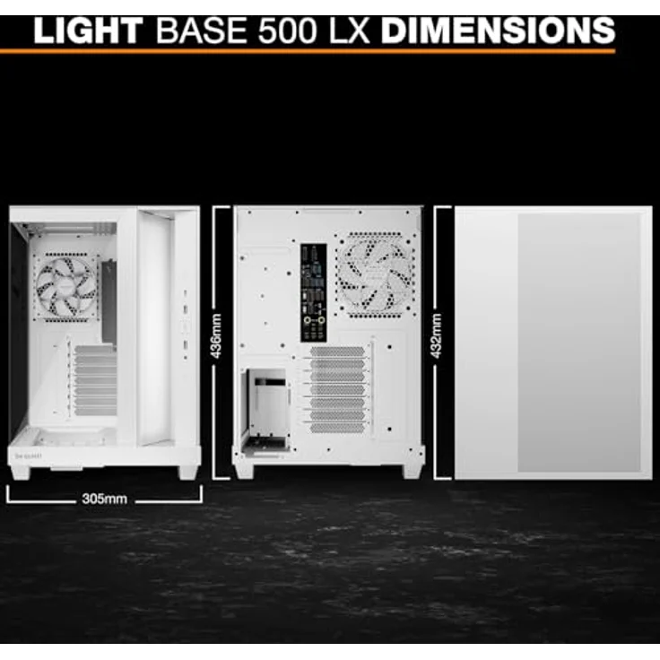 be quiet! LIGHT BASE 500 LX White, Midi-Tower PC-Gehäuse für Mini-ITX, microATX und ATX, 4 vorinstallierte Lüfter, bis 10 Lüfterplätze, CPU-Kühler bis 185 mm, Grafikkarten bis 400 mm – Bild 7