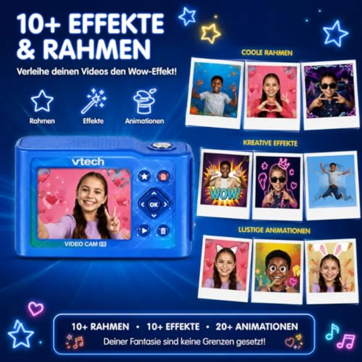 VTech KidiZoom Video Cam FX, HD-Foto- und Videokamera mit Greenscreen, Selfie-Funktion und 256 MB Speicher, blau – Bild 4