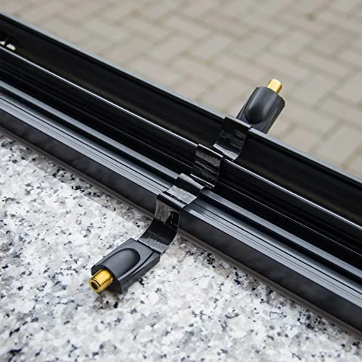 Premium X 2x Sat Fensterdurchführung Set, 4x vergoldete F-Stecker, 4x Gummitüllen, 26cm flaches Koaxialkabel schwarz, DVB-C/DVB-T – Bild 2