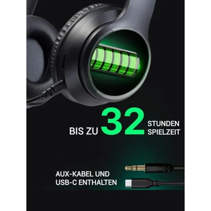 Defender Global Bluetooth Kopfhörer On/Over Ear, 32 Std Kabellos Bluetooth mit 6 EQ-Modi, HiFi Stereo, LED-Beleuchtung, Abnehmbares Mikrofon, Schwarz – Bild 2