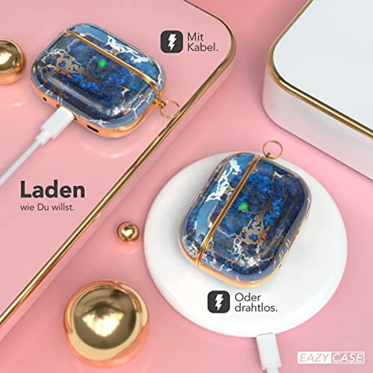EAZY CASE AirPods Pro 2 Hülle Dunkelblau Marmor Hard Case Stoßfest mit Karabiner - Antikratz Etui rutschfest - für Airpod Pro 2. Generation - EAZY CASE – Bild 5