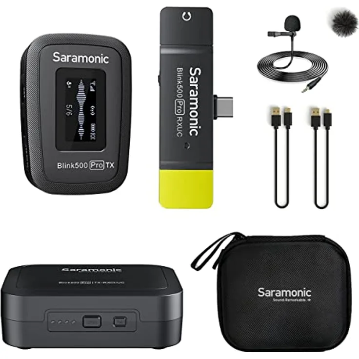 Saramonic Blink500 Pro B5 Mini Dual-Channel Stereo Funkmikrofon mit Ladetasche, 3,5 mm Kopfhörerausgang mit USB-C Anschluss Empfänger für Typ-C Android Smartphone MacBook PC, Schwarz