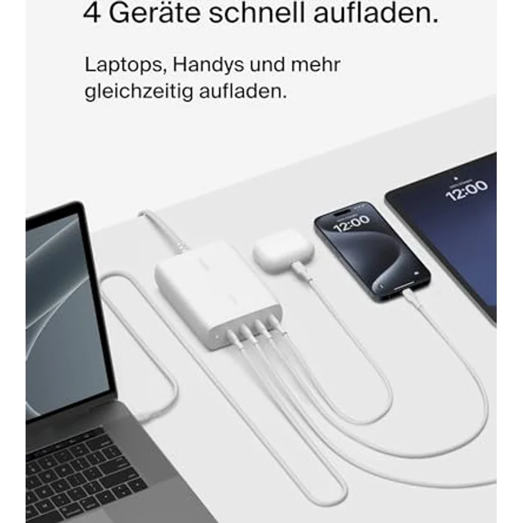 Belkin BoostCharge Pro 4-Port-USB-C-GaN-Ladegerät, 200-W-Schnellladegerät mit USB-C PD 3.1 und 1,5-m-Netzkabel für MacBook Pro, iPhone 15-Serie, iPad-Pro, Galaxy S24, Google Pixel und andere Geräte – Bild 2