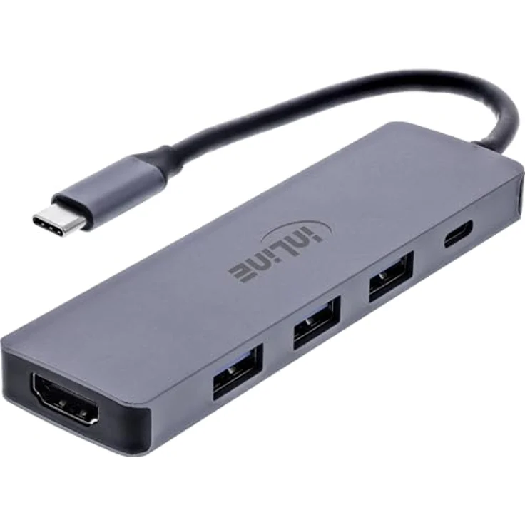 InLine Multifunktions-Hub 33271A, 3x USB-A 5 Gb/s, HDMI 4K 60 Hz, USB-C Power Delivery 100 W, kompatibel mit Windows, macOS, Linux, Aluminiumgehäuse – Bild 1