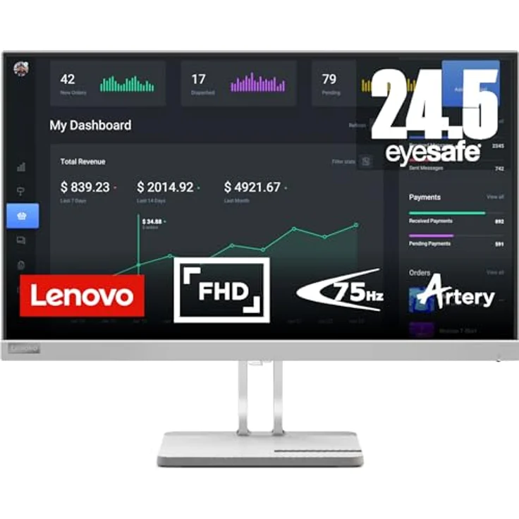 Lenovo L25e-40 | 24,5" Full HD Monitor | 75Hz | 250 nits | 4ms Reaktionszeit | HDMI | VGA | grau – Bild 1
