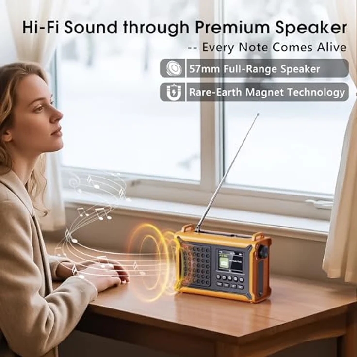 Mesqool DAB/DAB+/UKW Digitalradio, tragbares Solar-Notfallradio mit Bluetooth 5.0, 2,4" Farbdisplay, 12000 mAh Akku, Leselampe, USB Handyladefunktion, Dual Wecker, SOS-Alarm für Outdoor – Bild 3