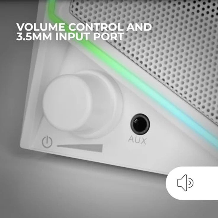 Mars Gaming MS72, Gaming-Lautsprecher 15W, RGB Flow Beleuchtung, 2 Aktive Treiber, Plug&Play USB- und 3,5mm-Klinkenanschluss, Lautstärkeregler, Audioanschluss für Kopfhörer, Weiß – Bild 5