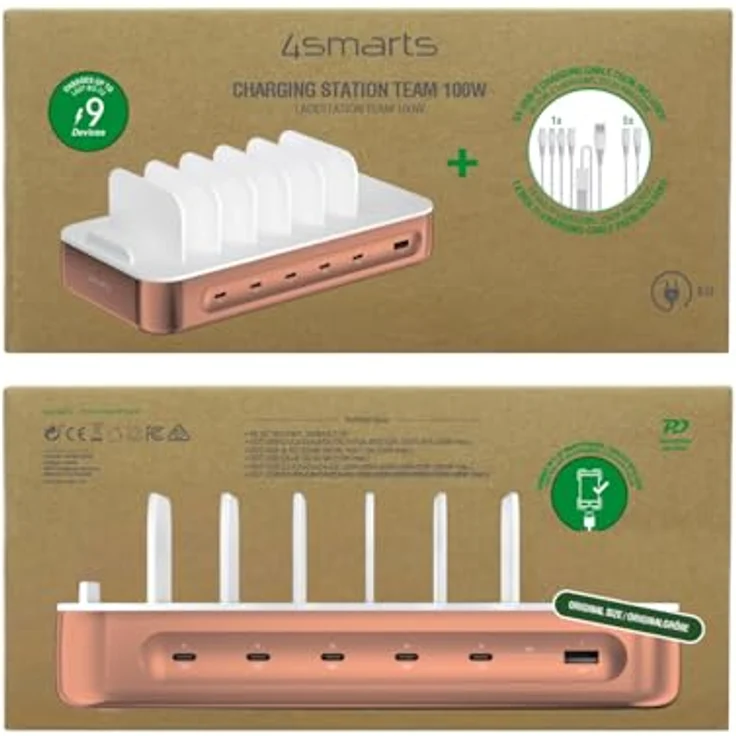 4smarts Ladestation Team 100W, 5C/1A, 6 Kabel inkl. 4in1-Multiladekabel, Kupfer, Wireless Charger, Sicherheitsfunktionen – Bild 9
