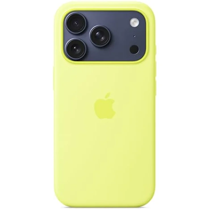 Apple iPhone 17 Pro Silikon Case mit MagSafe, neongelb, aus recyceltem Silikon, präzise Kamerasteuerung, integrierte Magnete für kabelloses Laden – Bild 3