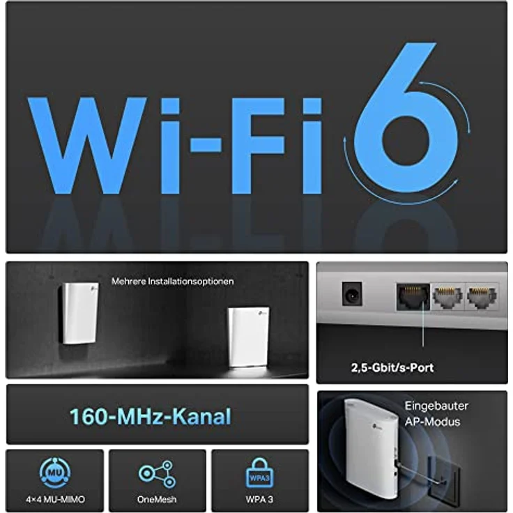 TP-Link RE900XD WiFi 6 WLAN Verstärker Repeater AX6000, 160-MHz-Kanal, 2,5-Gbit/s-Port + 2× Gigabit-Ports, 4×4 MU-MIMO, WPA 3, Der leistungsstärkste Wi-Fi 6 Repeater – Bild 4