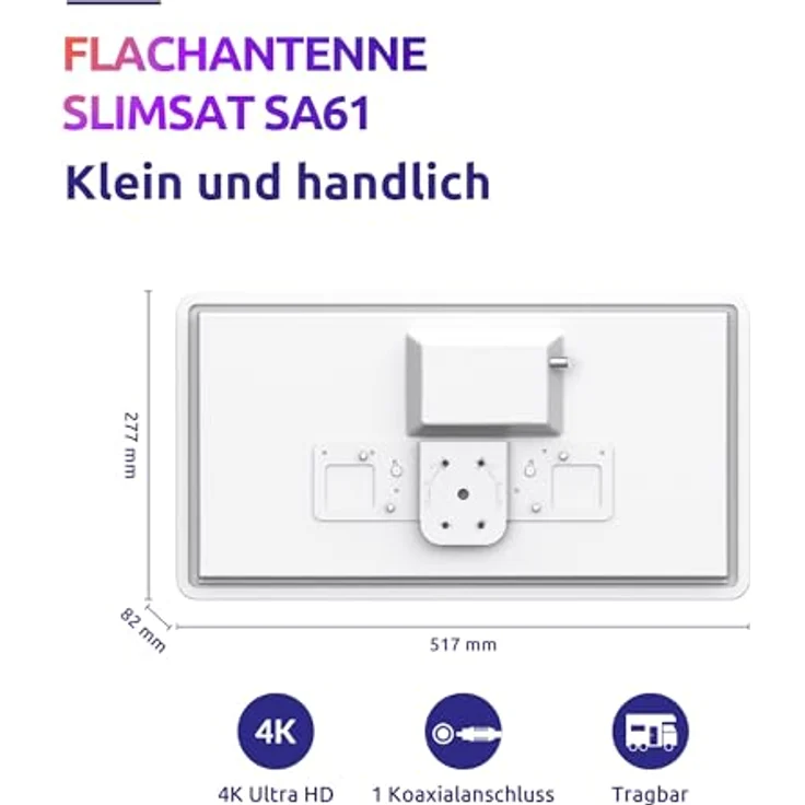 STRONG SlimSat SA 61 Single Satelliten Flachantenne [integrierter LNB, SAT, für 1 Teilnehmer, inklusive Halterung, Antenne, Satschüssel] weiß – Bild 2