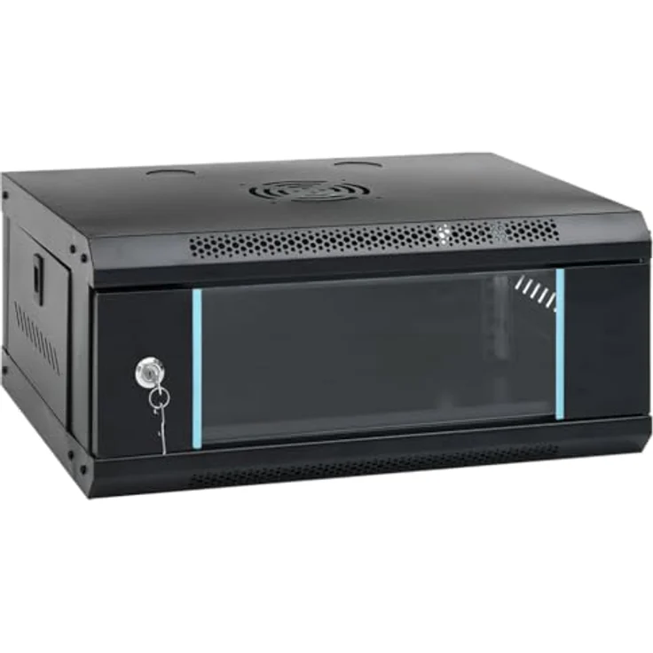 vidaXL 4U Wand-Netzwerkschrank 19" IP20 53x40x21 cm, Robuste Konstruktion aus Stahl, abschließbare Fronttür, schwarz – Bild 1