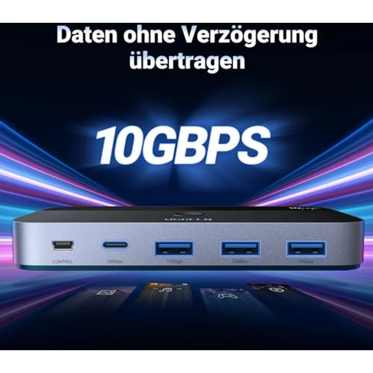 UGREEN USB C Switch 2PC, 10Gbps USB Switch 3.2, 2 In 4 Out mit Desktop Controller, Aluminiumgehäuse, 2 USB C auf C Kabel für Tastatur, Maus, Drucker, USB Stick – Bild 3