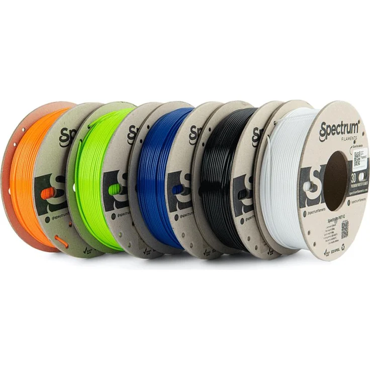 Spectrum Filament PETG 5 Pack, 1.75mm 3D Filament in Premium Arctic White, Deep Black, Lion Orange, Navy Blue und Lime Green