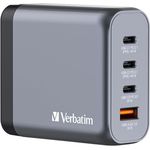 Verbatim GaN Charger 140 W, 4 Ports USB-C Ladegerät mit 3 x USB-C, 1 x USB-A, schnellladefähig, silbergrau, für MacBook, iPad, iPhone, Samsung und mehr