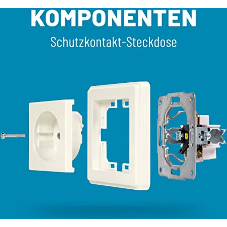 ABSINA 6x Steckdosen Set komplett für Unterputz - Steckdose Set weiß 250V AC, 16A, IP20 inkl. Rahmen, Unterputz Einsatz & Abdeckung - Unterputz Steckdose, Schutzkontakt, Kunststoff, bruchsicher – Bild 2