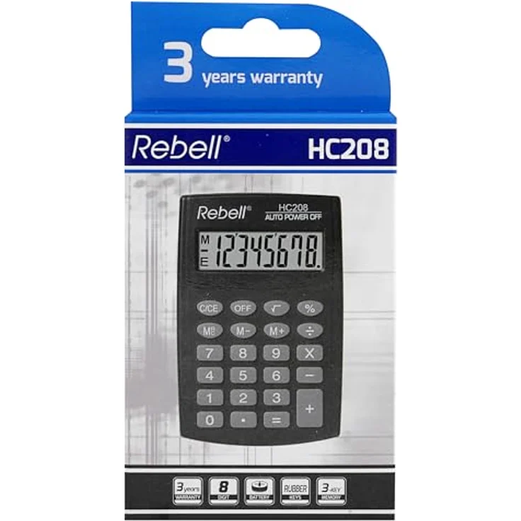 Rebell RE-HC208 Einfacher Taschenrechner, 8-stelligem LCD Display und dreifacher Speicherfunktion, schwarz – Bild 3