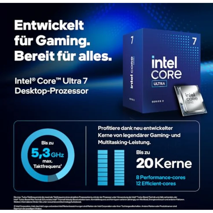 Intel Core™ Ultra 7 Desktop-Prozessor 265, 20 Kerne (8 P-cores + 12 E-cores), bis zu 5.3 GHz - PCIe 5.0/4.0, DDR5, 65W, inkl. Intel Laminar RM2 – Bild 2