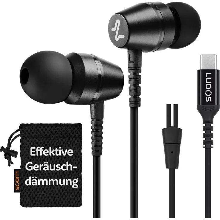 Ludos QXQ USB-C In-Ear Kopfhörer mit Mikrofon, Noise Cancelling, 40 Stunden Akkulaufzeit, ergonomisches Design, Bluetooth 5.4
