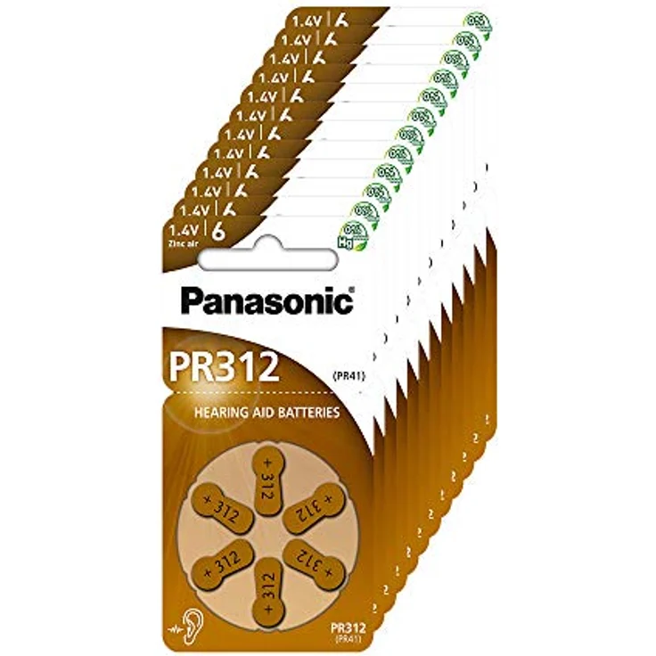 Panasonic PR312 Zink-Luft-Batterien für Hörgeräte, Typ 312, 1.4V, Hörgerätbatterien, 10 Packungen (60 Stück), braun – Bild 2
