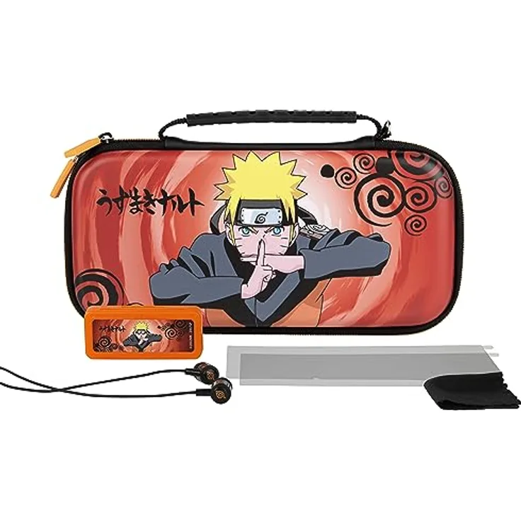 Konix Naruto Shippuden Gaming - Zubehörpaket Starter Kit Jutsu für Nintendo Switch, Switch Lite und Switch OLED - Schutzhülle, Spielebox, Kopfhörer - Schwarz