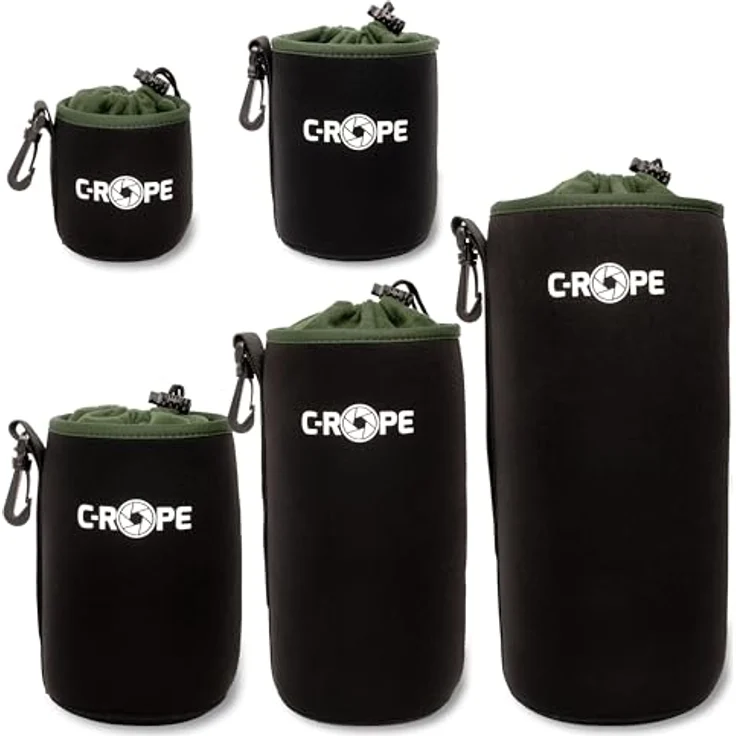 C-Rope Neopren Objektivbeutel mit Fleece-Fütterung, (5er Set), Größe XS, S, M, L, XL - Kamerazubehör, stoßfest und wasserabweisend – Bild 1