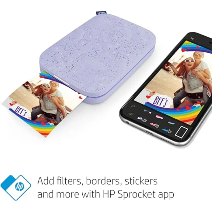 HP Sprocket 2x3" Sofortbilddrucker - Tragbarer, kabelloser Farbdrucker - Zink-Fotopapier mit Kleberückseite - Drucke von kompatiblen iOS- & Android-Geräten per Bluetooth-App - Lila – Bild 3