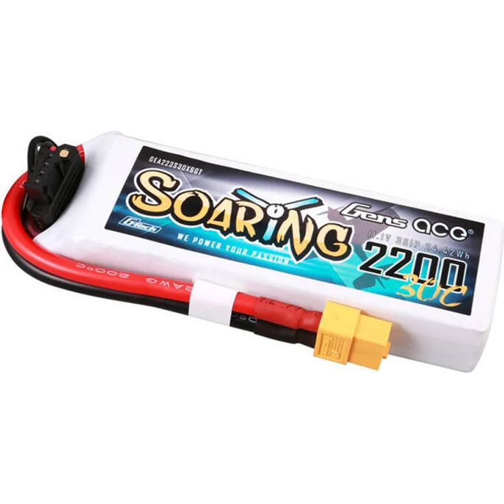 Gens ace G-Tech Soaring 2200mAh 11.1V 30C 3S1P Lipo Batterie, ideal für Hubschrauber und Segelflugzeuge, XT60-Stecker, 168 g