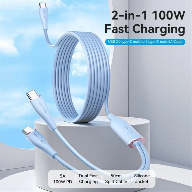 Vention CTMPG USB-C Kabel, 0,5 m, 2 x USB C, 0,48 Gbit/s, Blau