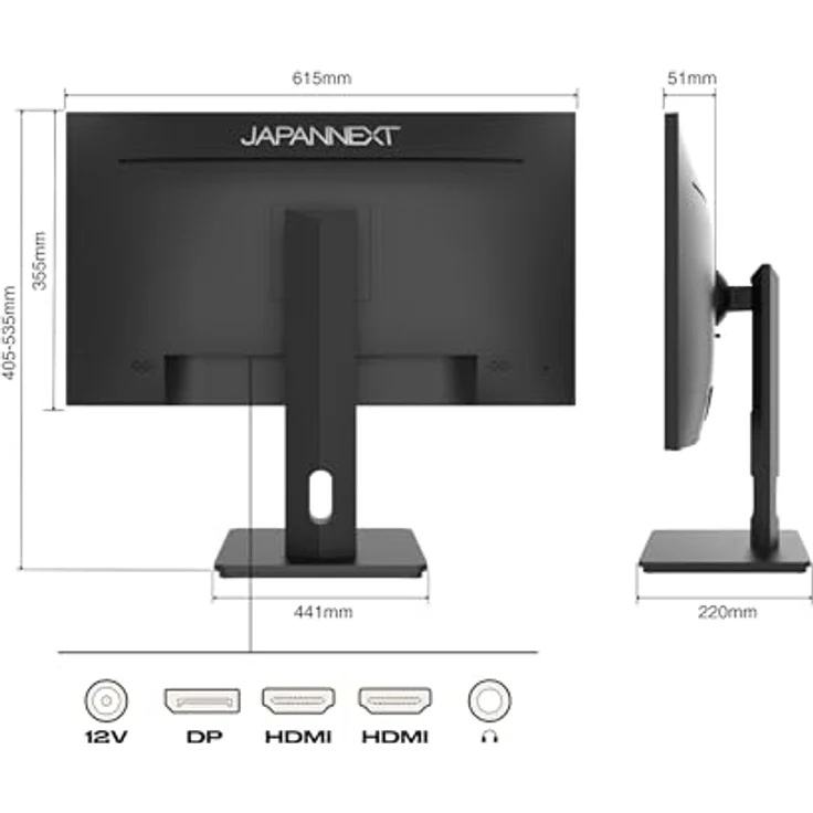 JapanNext JN-27IPS4FLWQHDR-HSP, 27" IPS WQHD Monitor mit HDR, Höhen- & Neigungsverstellbar, Integrierte Lautsprecher, VESA-kompatibel, Flicker Free, G-Sync/FreeSync, 2 Jahre Garantie – Bild 3