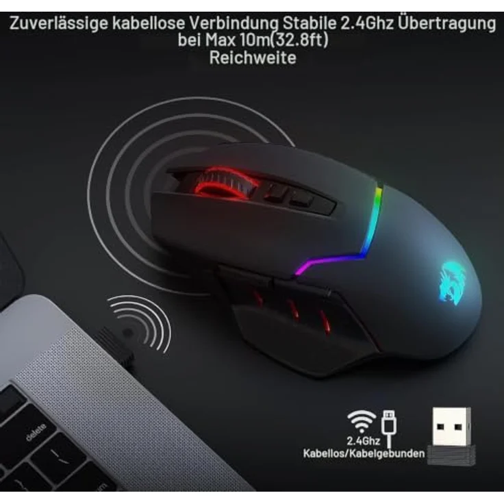 Redragon M690 PRO, kabellose Gaming Maus mit 8000 DPI, 8 programmierbaren Tasten und Schnellfeuertaste – Bild 4