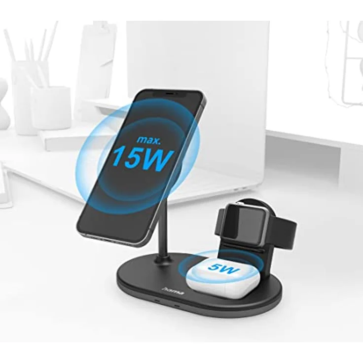 Hama Wireless Charger „MagCharge“ für Apple iPhone, Apple AirPod, Apple Watch (3in1 induktive Ladestation mit Quick Charge 15 W, magnetisches, kabelloses Ladegerät für Apple MagSafe und Hama MagLine) – Bild 4
