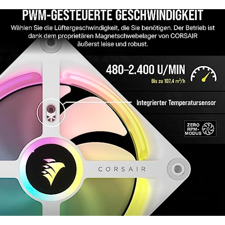 Corsair iCUE LINK QX120 RGB 120mm Magnetic Dome RGB Fans - Dreifach-Lüfter-Starter-Kit mit iCUE LINK System-Hub - Weiß – Bild 5