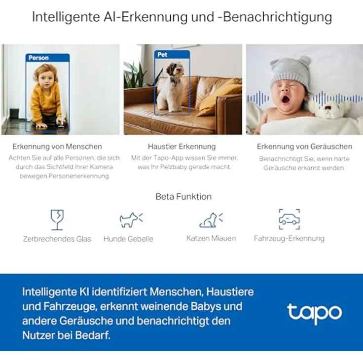 Tapo TP-Link C220 360°-WLAN-Überwachungskamera für den Innenbereich, 2K 4MP, IR Nachtsicht, Bewegungserkennung, Zwei-Wege-Audio, kompatibel mit Alexa und Google Assistant, für Babys/Haustiere – Bild 5