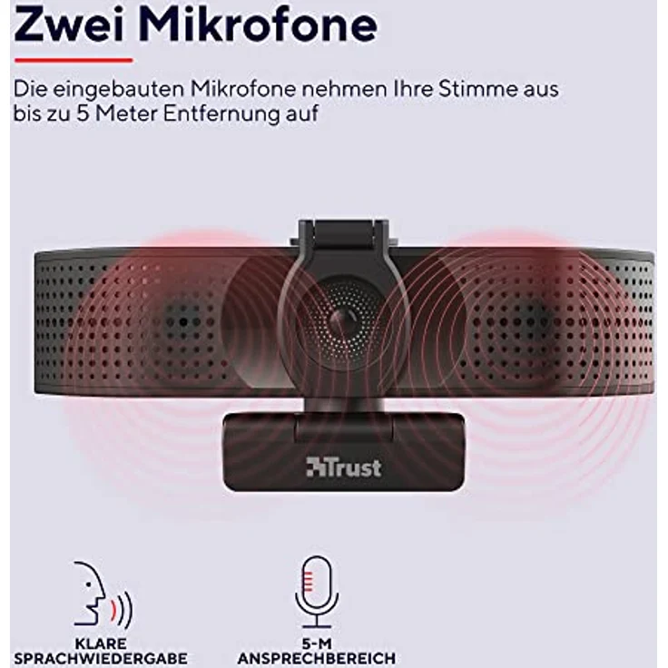 Trust Teza 4K Ultra HD Webcam, 3840x2160 mit 2 Mikrofonen und Autofokus, 30 FPS, USB Plug & Play, Web Kamera für Teams, Zoom, Skype, PC, Laptop, Mac, Macbook - Schwarz – Bild 5