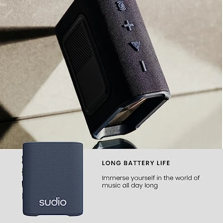Sudio S2 Blau, Bluetooth-Lautsprecher mit lautem Klang und tiefen Bässen Lange Spielzeit IPx5 Wasserdichtes Bluetooth 5.3 TWS Pairing Tragbarer drahtloser Kompaktlautsprecher für Zuhause, draußen – Bild 2