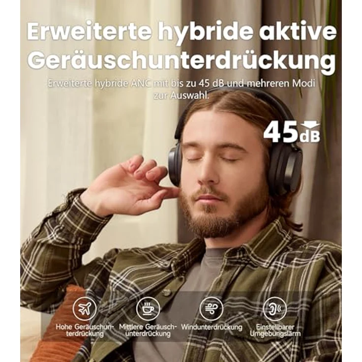 Edifier ES850NB, Kabellose Over-Ear-Kopfhörer mit Hybrid ANC, Hi-Res Audio Wireless, 92h Spielzeit, Bluetooth 5.4, KI-Geräuschunterdrückung, faltbar – Schwarz – Bild 3