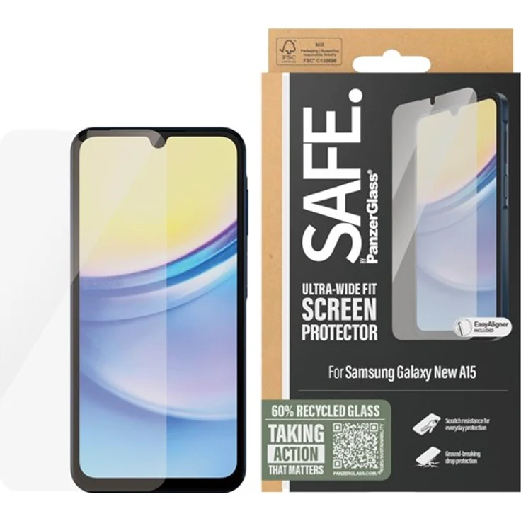 SAFE by PanzerGlass Screen Protector für Samsung Galaxy A16 | A16 5G, Ultra-Wide Fit, 60% recyceltes Material, smudge-free Beschichtung, hohe Kratzfestigkeit