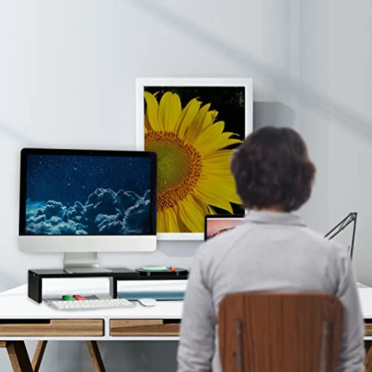 Relaxdays Monitorständer für 2 Monitore, verstellbar, ergonomisches Arbeiten, Bildschirmerhöhung Schreibtisch, schwarz – Bild 5