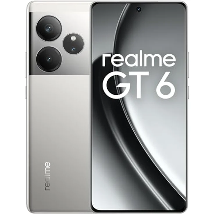 realme GT6 Smartphone 5G 8+256 GB, Snapdragon 8s Gen 3 Chipset, 6000nit Ultra Bright Display, Sony LYT-808 OIS Camera, 120W SUPERVOOC Charge, 5500mAh Massive Battery, Fluid Silver – Bild 1