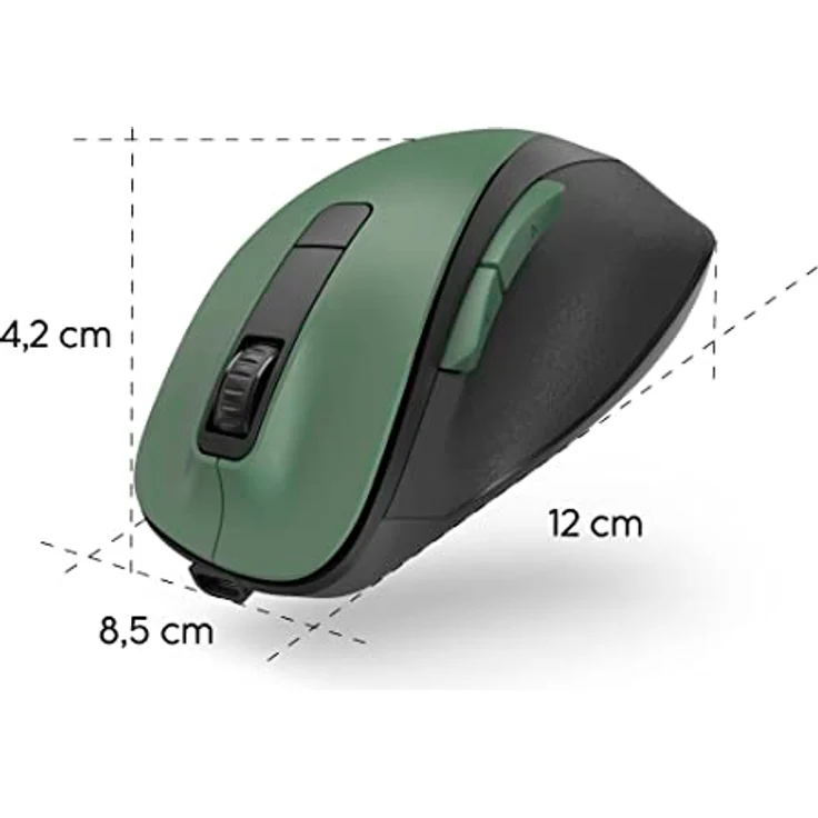 Hama ergonomische Maus (Funkmaus, 6 Tasten, 2,4GHz, BlueWave, 800/1200/1600dpi, optische Maus kabellos, wireless, Maus ergonomisch, Computermaus, für Laptop/PC, Akku, Rechtshänder) waldgrün – Bild 5