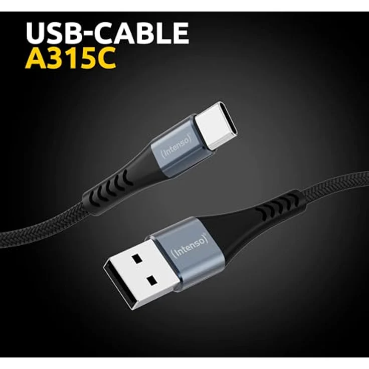 Intenso A315C USB-A auf USB-C Kabel, 60W Schnellladung, 1,5 m, Nylonmantel, schwarz – Bild 2
