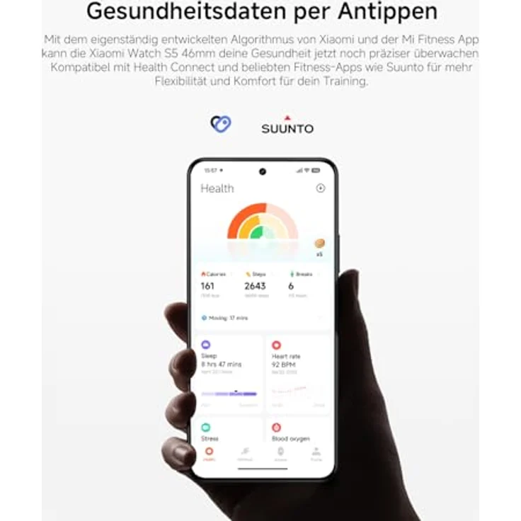 XIAOMI Watch S5 46 Smartwatch, Fluorkautschuk, 140-210 mm, Schwarz – Bild 11