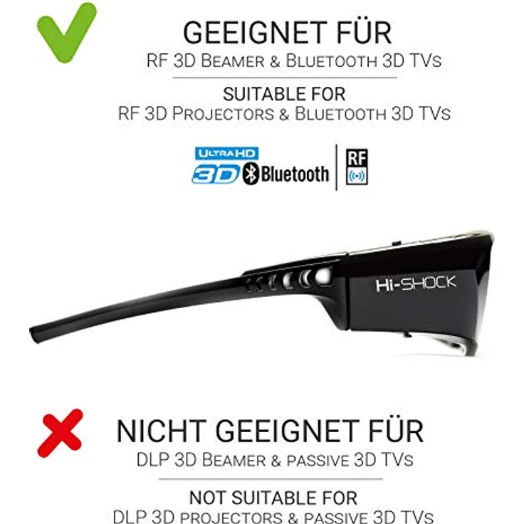 Hi-SHOCK 2X Hi-Shock BT Pro Black Diamond aktive 3D Brille | kompatibel mit Sony, Samsung, Panasonic 3D TV | DualView und DualPlay Funktion | Akku mit hoher Ladekapazität – Bild 2