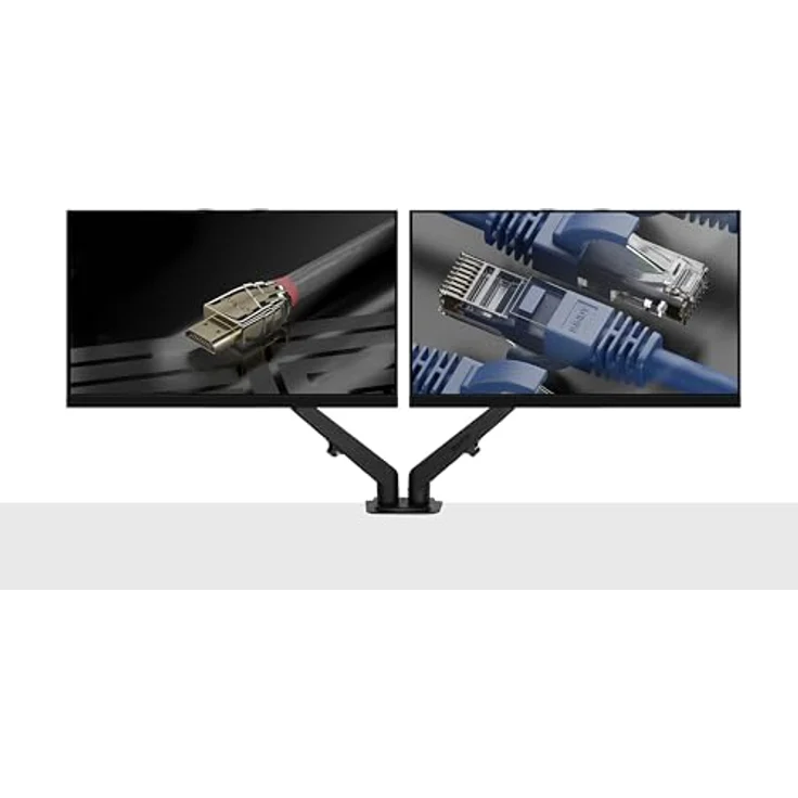 LINDY 40708 Gasfederarm für Schreibtisch, doppelte Montage, Schwarz, VESA-kompatibel mit Kabelmanagement – Bild 2